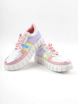 Chunky High Heeled Quirky Sneakers For Women (Pink)